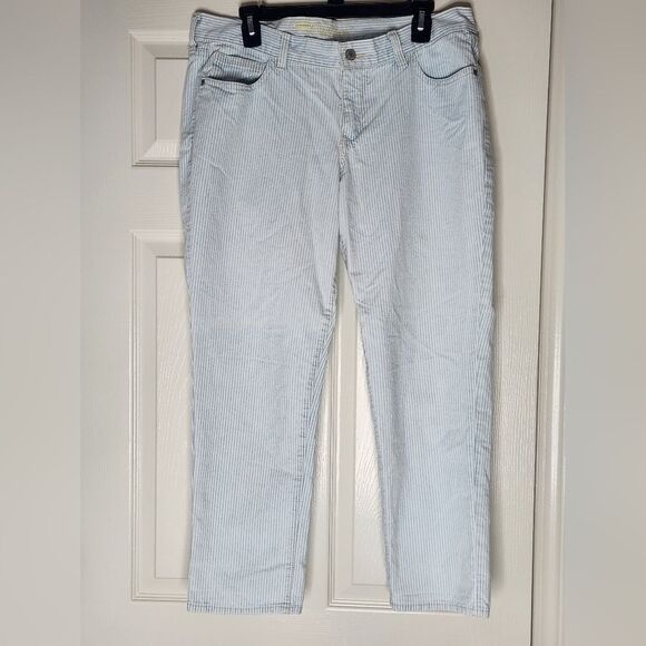 Old Navy Boyfriend 12 StripedBlueWhite FullLength 100%Cotton Pockets Women Pants - Picture 1 of 8